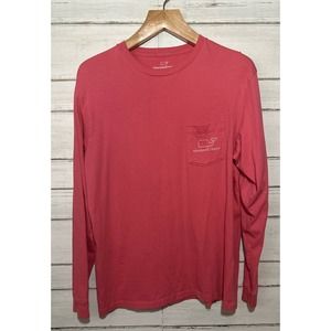 Men's Vineyard Vines Coral & White Long Sleeve Whale Logo T-Shirt Tee M